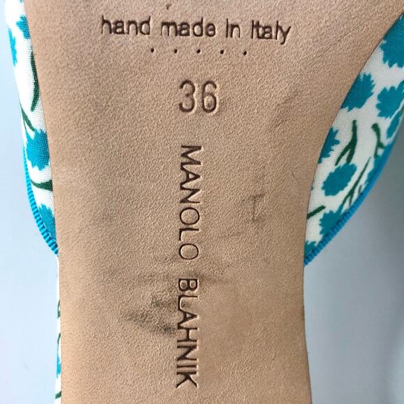 Manolo Blahnik Maysalebi Flower Print Pointed Toe Kitten Heel Mules Pumps 36 - Picture 8 of 8